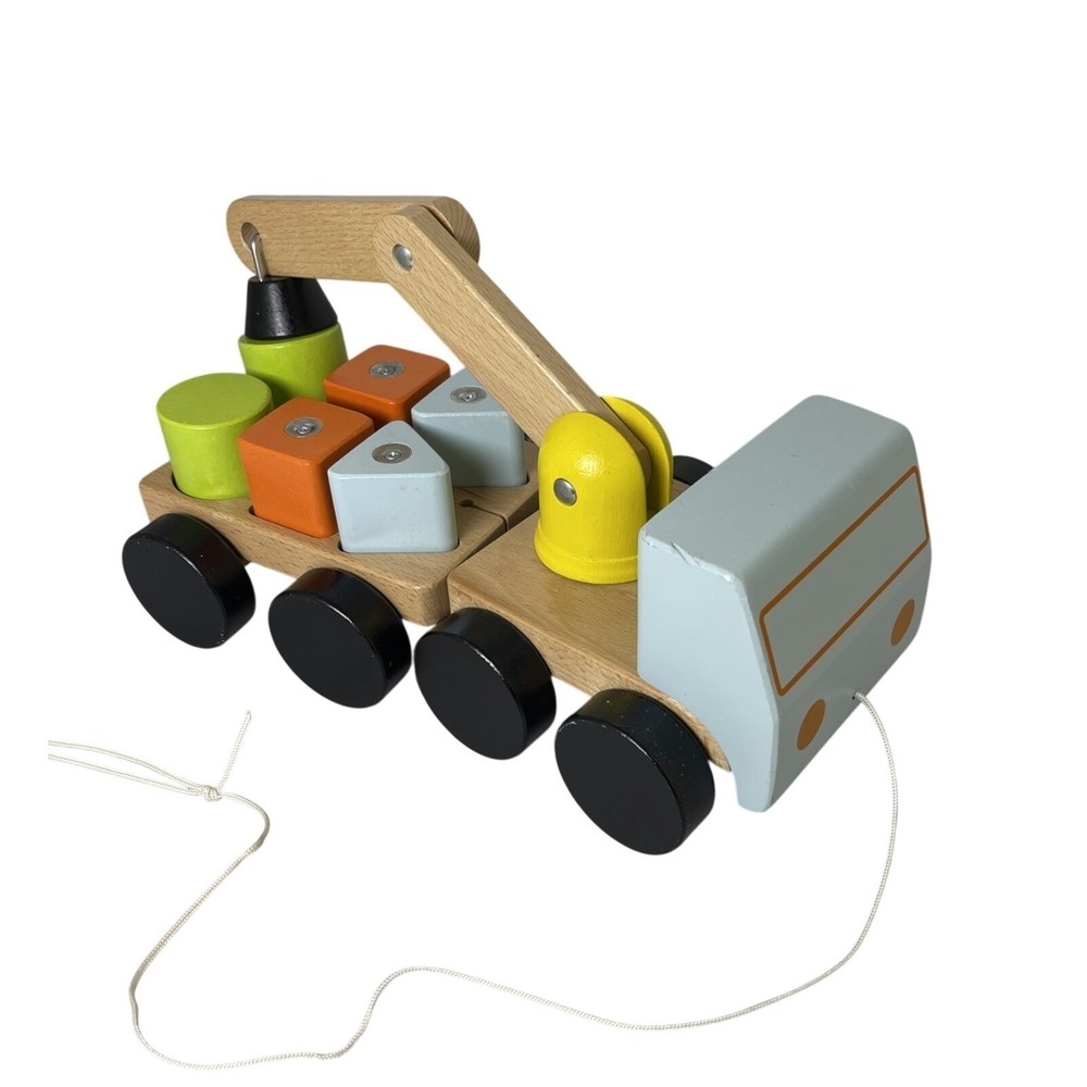 IKEA Pull Along Wood Truck Magnetic Crane Shaped Blocks Developmental Toys
